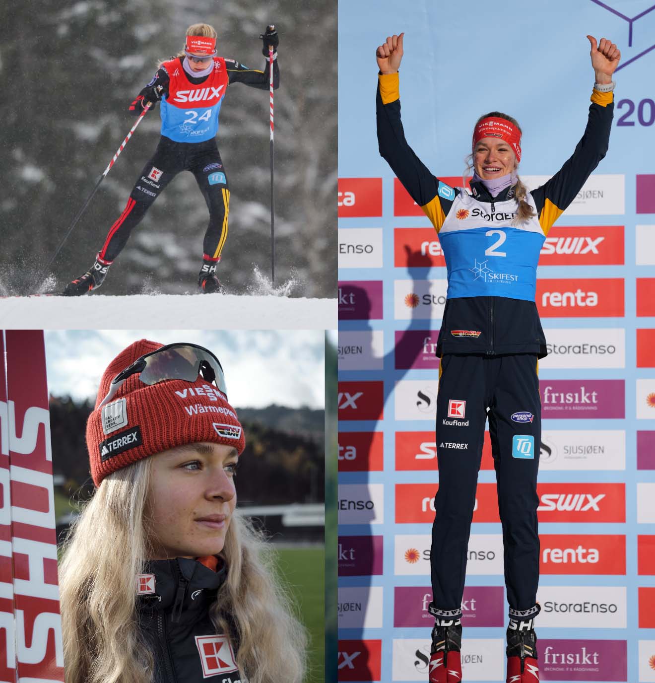 Fotocollage von Luisa Dahlke im Wettkampf und auf dem Siegerpodium