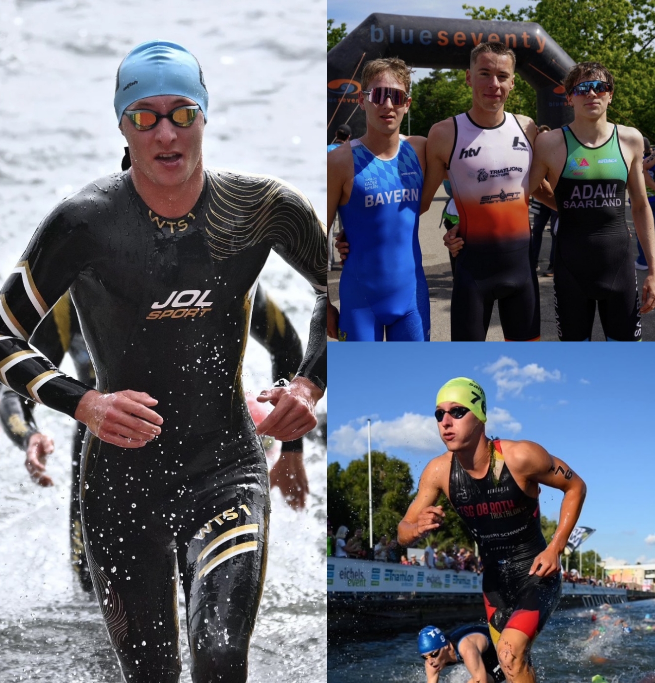Bild-Collage  von Moritz Christian Hägel beim Laufen im Schwimmanzug.