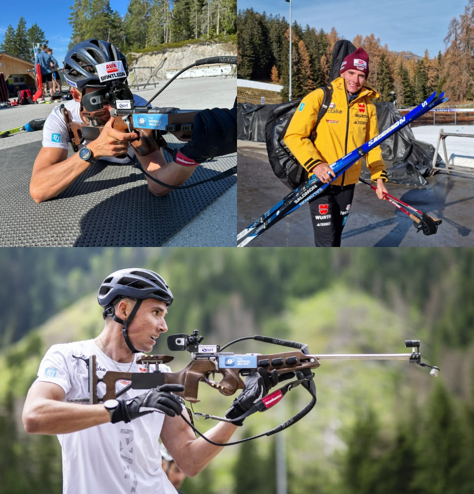 Biathlet Philipp Lipowitz beim Biathlon Training mit Gewehr | liegend und stehend Schießen