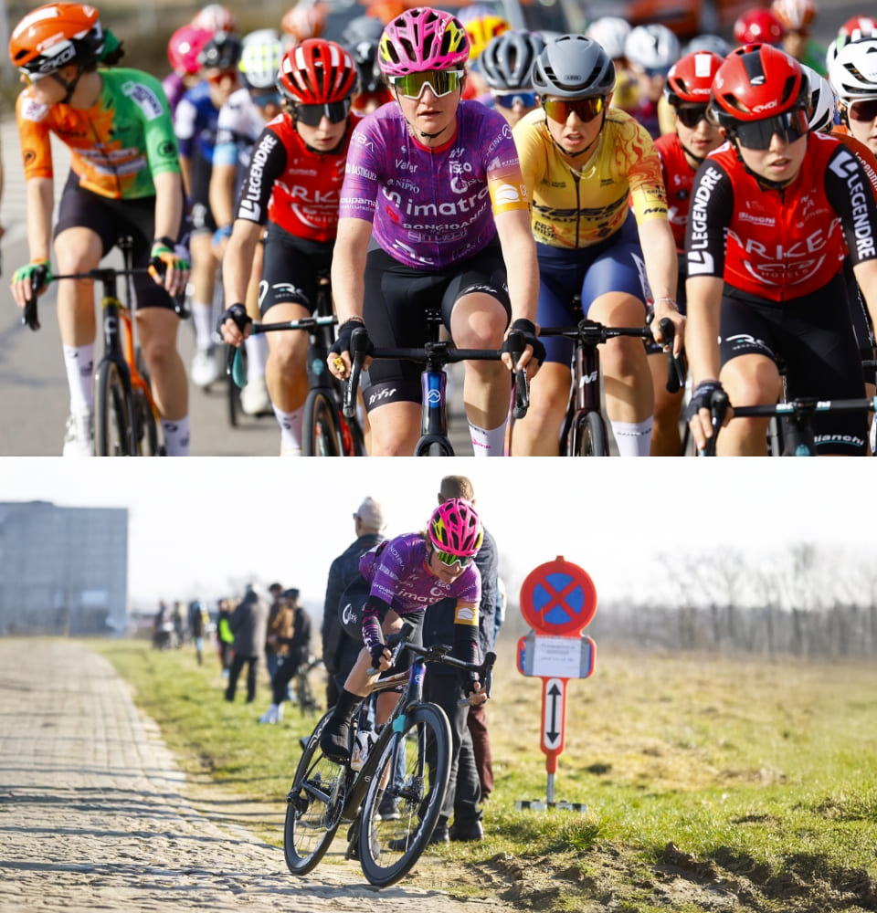 Aileen Schweikart auf dem Rennrad im Rennen für das Team BePink Bongiono