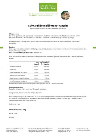 Schwarzk&uuml;mmel&ouml;l-Mono-Kapseln 400 Kapseln