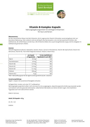 Vitamin-B-Komplex-Kapseln 150 Kapseln für 5 Monate
