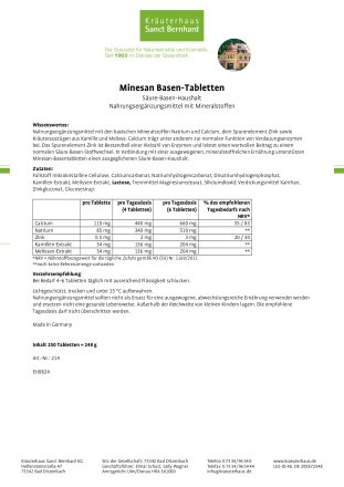 Minesan Basen-Tabletten 250 Tabletten