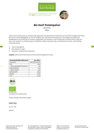 Bio-Hanf-Proteinpulver 750-g-Packung