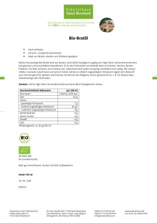 Bio-Bratöl 750-ml-Flasche