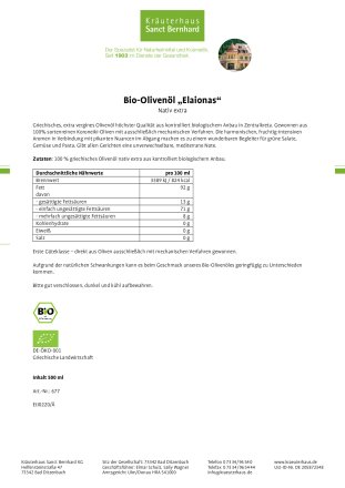 Bio-Oliven&ouml;l &bdquo;Elaionas&ldquo;  nativ extra 500-ml-Flasche