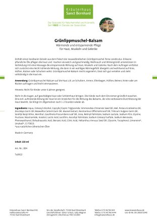 Grünlippmuschel-Balsam 150 ml