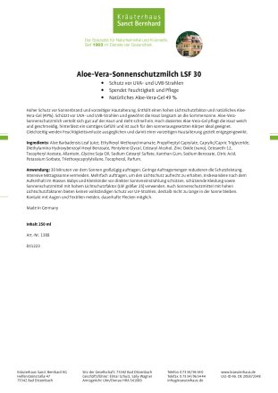 Sonnenschutzmilch Aloe-Vera LSF 30 250 ml