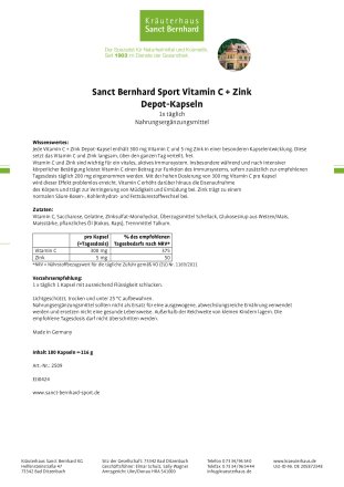 Vitamin C + Zink Depot-Kapseln 180 Kapseln für 6 Monate