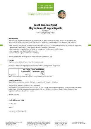 Magnesium 400 supra Kapseln 120 Kapseln f&uuml;r 4 Monate