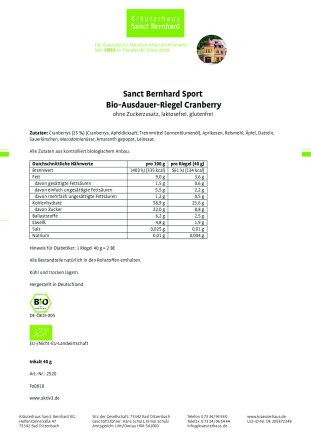Bio-Aktiv-Riegel Cranberry: 40-g-Riegel