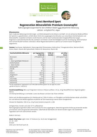 Regeneration Mineraldrink-Premium Granatapfel: 750-g-Dose